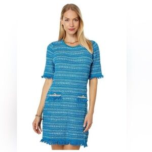 Lilly Pulitzer Beckington Sweater Dress in Blue Grotto Metallic Tweed M
